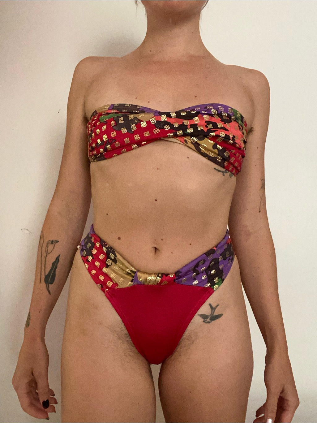Pierre Cardin Red Bandeau Bikini With Multicolor Pattern